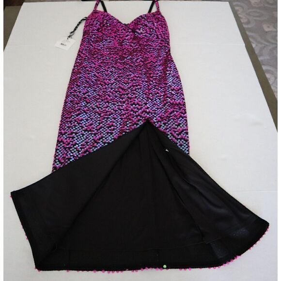 SHO x Tadashi Shoji Sz L Hot Pink Spaghetti Strap Midi Sheath Party Dress - Picture 14 of 16